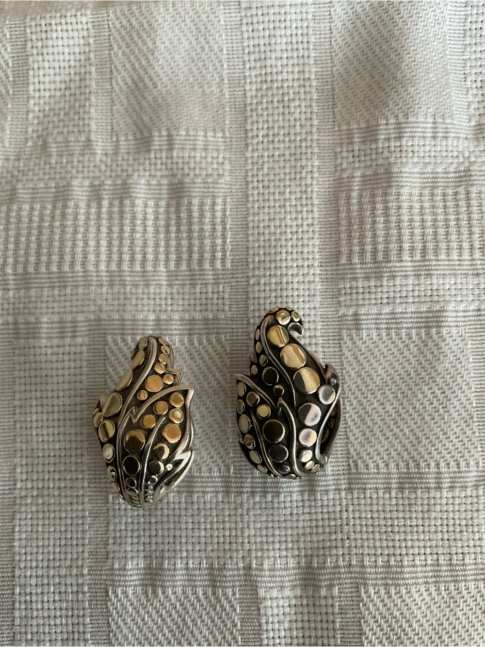 Vintage John Hardy Ayu Dot Leaf sterling silver and 18k gold earrings